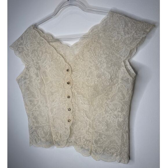 1960s Styled by Dana Ivory Scalloped Lace Short Sleeve Blouse Size medium - Picture 6 of 11